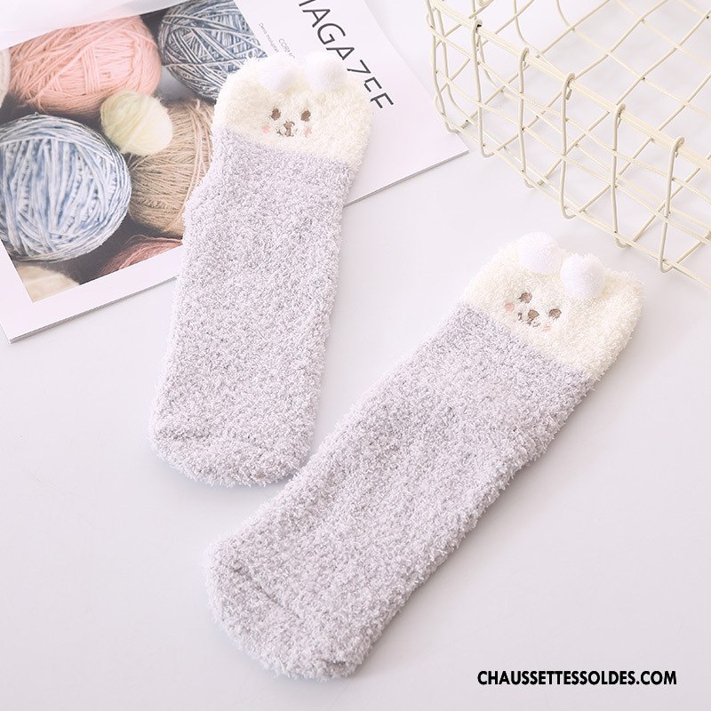 Chaussettes Mi Hautes Femme Hiver Adulte Ours Milieu Charmant Renforcé Gris