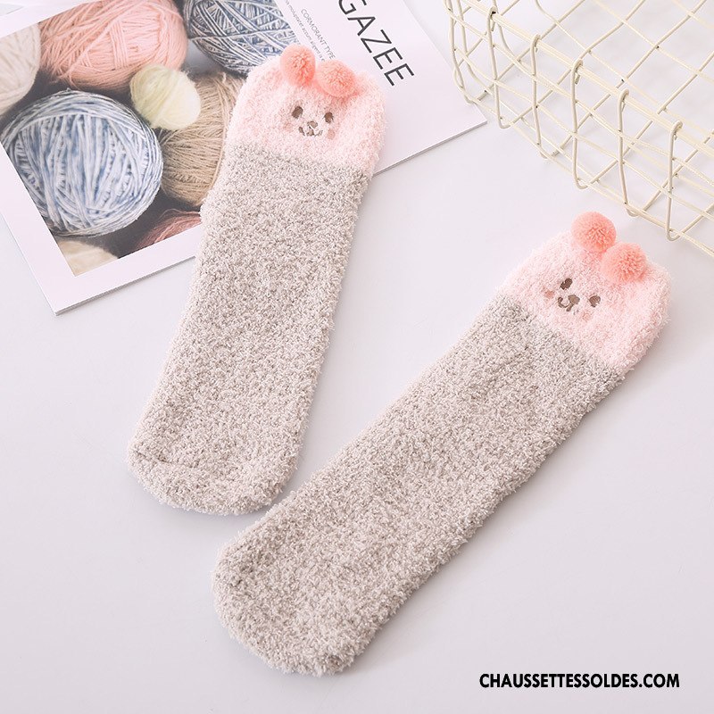 Chaussettes Mi Hautes Femme Hiver Adulte Ours Milieu Charmant Renforcé Gris