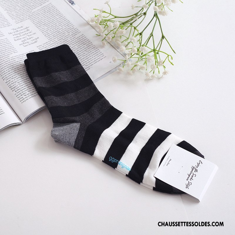 Chaussettes Mi Hautes Femme Hiver Anti-odeur Long Stock Rayé Homme 100% Coton Couleurs Mixtes Vert