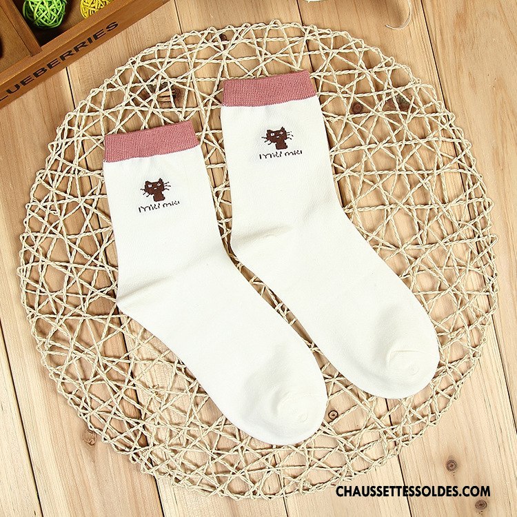 Chaussettes Mi Hautes Femme Hiver Charmant Dessin Animé L'automne Coton Bio Chat Noir