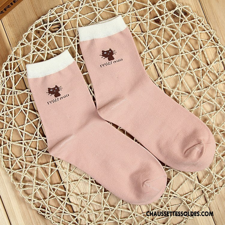 Chaussettes Mi Hautes Femme Hiver Charmant Dessin Animé L'automne Coton Bio Chat Noir
