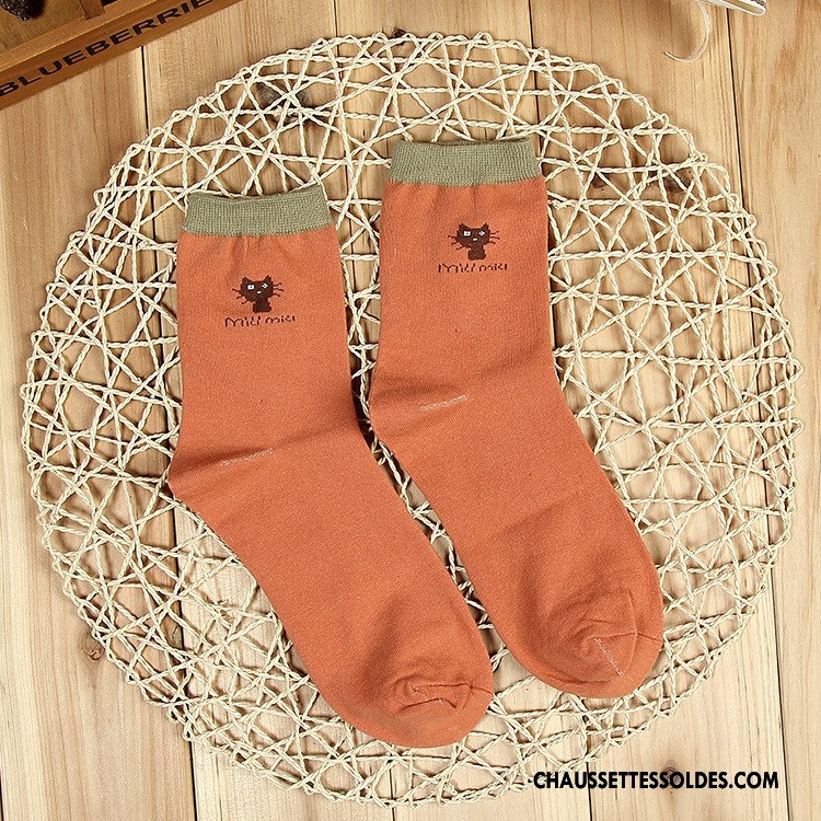 Chaussettes Mi Hautes Femme Hiver Charmant Dessin Animé L'automne Coton Bio Chat Noir
