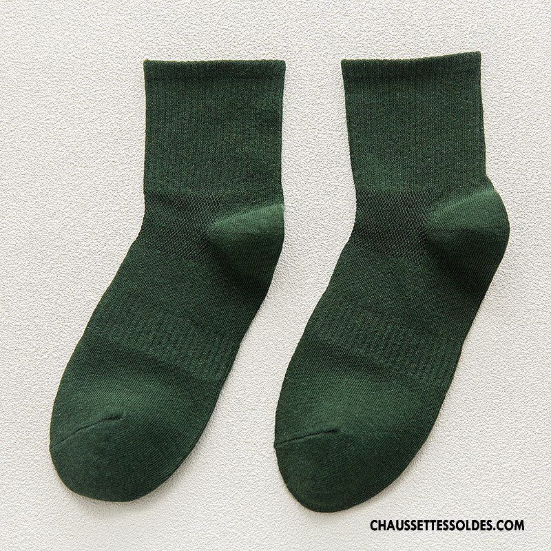 Chaussettes Mi Hautes Femme Hiver Chaussettes En Coton Le Nouveau Milieu L'automne Dame Pure Blanc