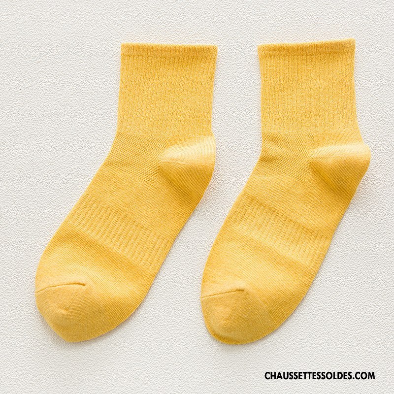 Chaussettes Mi Hautes Femme Hiver Chaussettes En Coton Le Nouveau Milieu L'automne Dame Pure Blanc