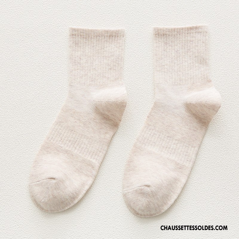 Chaussettes Mi Hautes Femme Hiver Chaussettes En Coton Le Nouveau Milieu L'automne Dame Pure Blanc