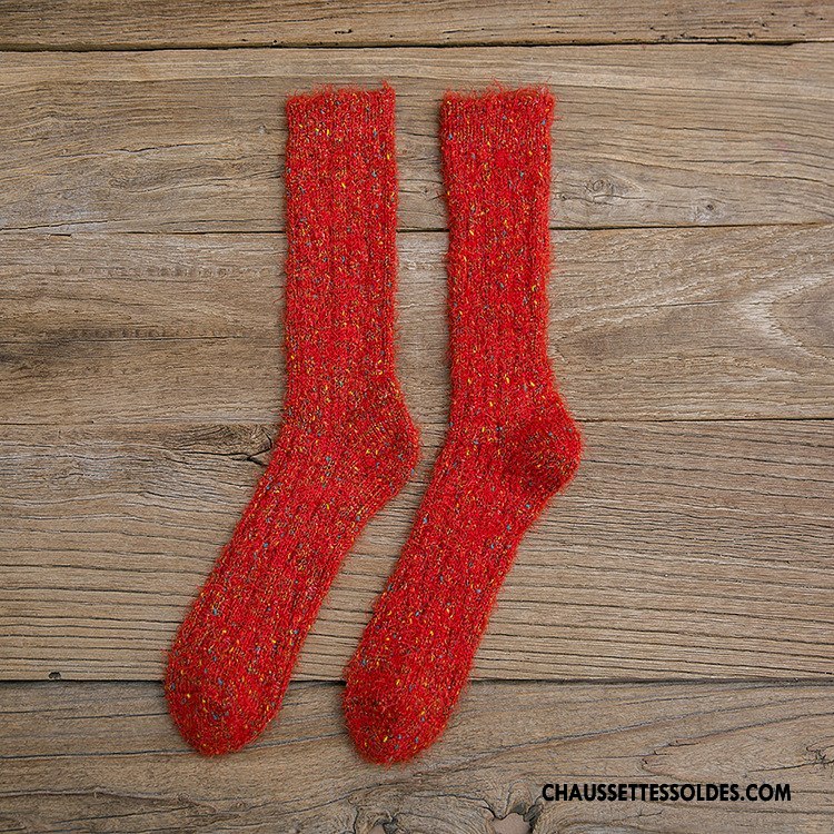 Chaussettes Mi Hautes Femme Hiver De Laine Renforcé Personnalité Tendance Milieu Rouge