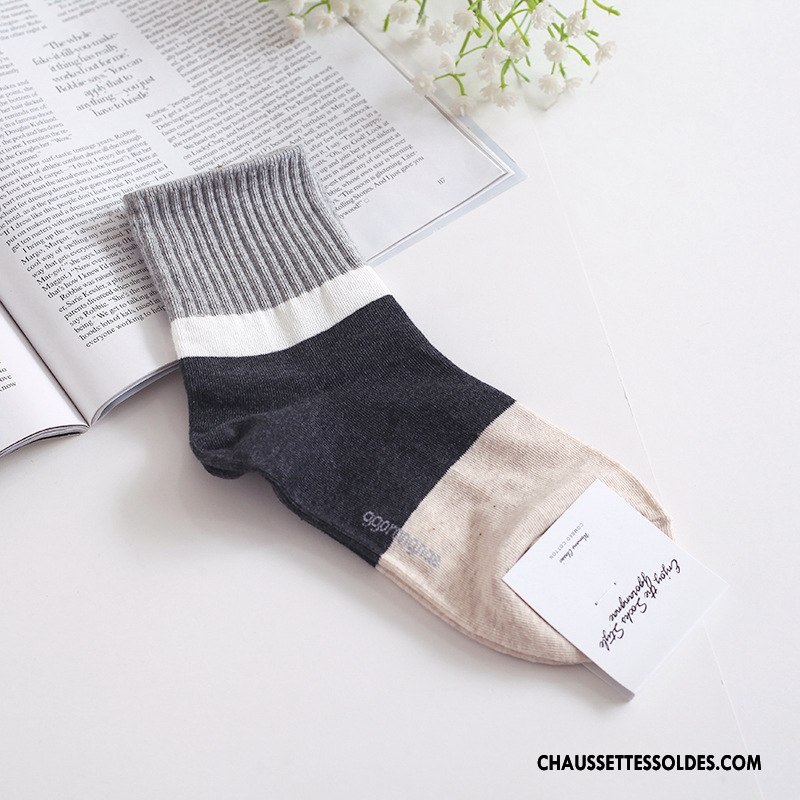 Chaussettes Mi Hautes Femme Hiver L'automne 100% Coton Casual Le Nouveau Milieu Couleurs Mixtes Bordeaux Couleur De Contraste
