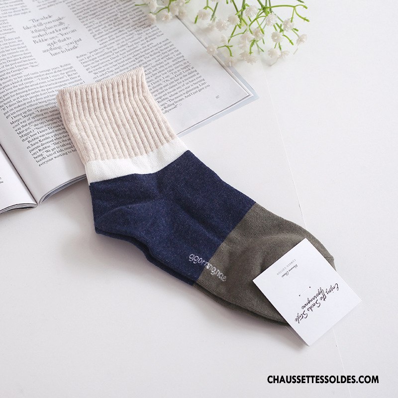 Chaussettes Mi Hautes Femme Hiver L'automne 100% Coton Casual Le Nouveau Milieu Couleurs Mixtes Bordeaux Couleur De Contraste