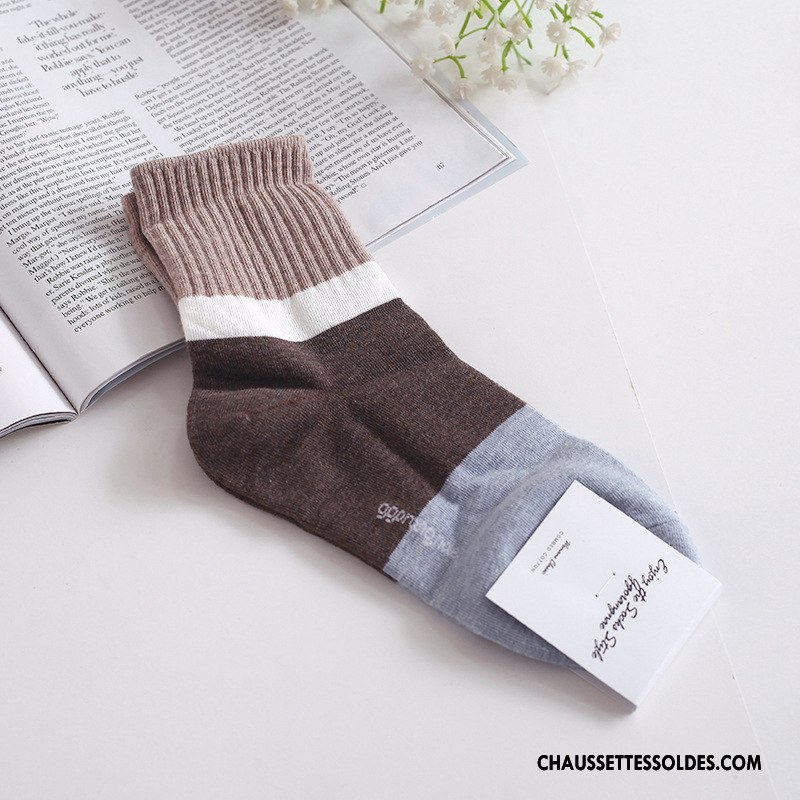 Chaussettes Mi Hautes Femme Hiver L'automne 100% Coton Casual Le Nouveau Milieu Couleurs Mixtes Bordeaux Couleur De Contraste