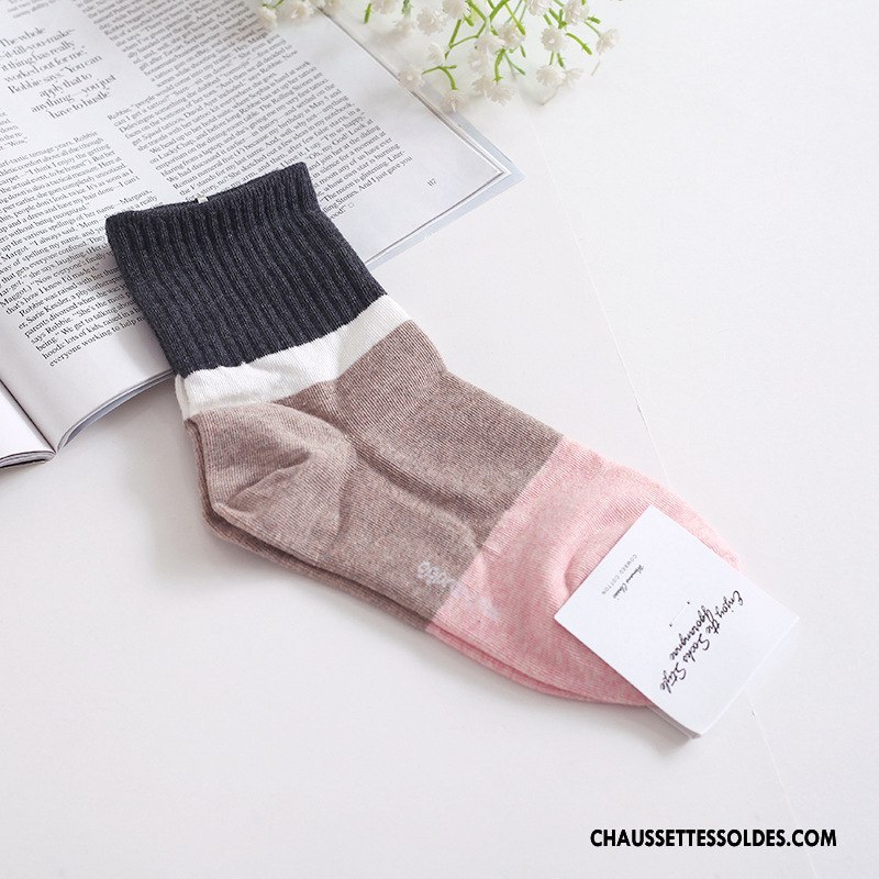 Chaussettes Mi Hautes Femme Hiver L'automne 100% Coton Casual Le Nouveau Milieu Couleurs Mixtes Bordeaux Couleur De Contraste