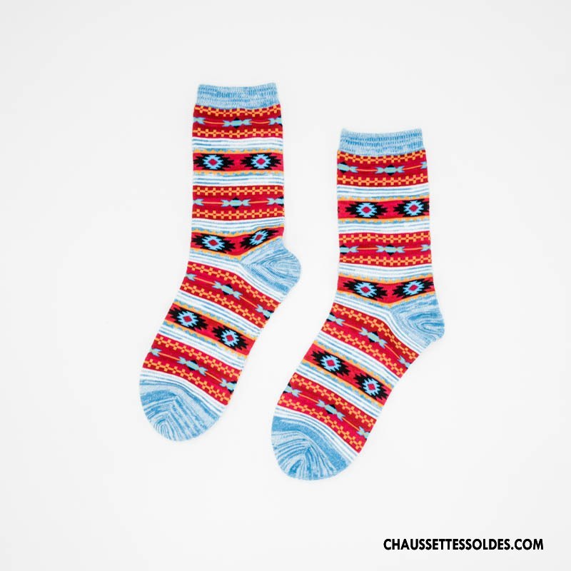 Chaussettes Mi Hautes Femme Hiver L'automne Le Nouveau Rétro 100% Coton Style National Rouge