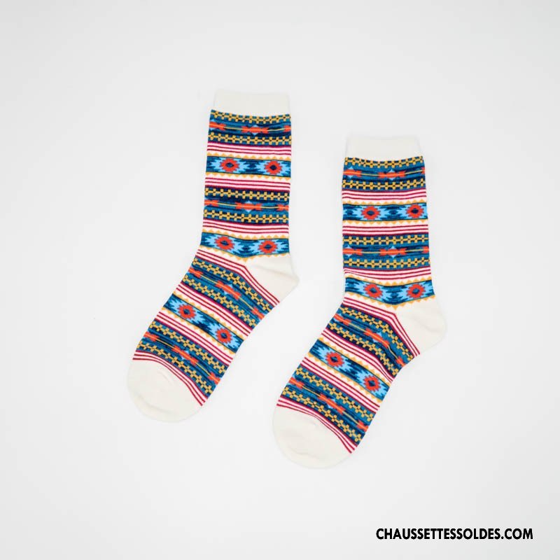 Chaussettes Mi Hautes Femme Hiver L'automne Le Nouveau Rétro 100% Coton Style National Rouge