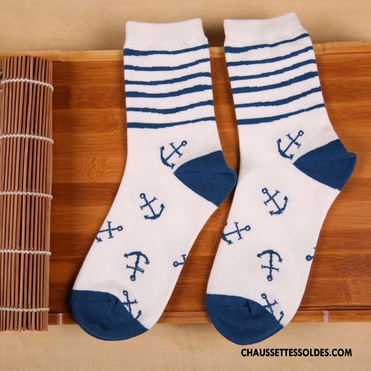 Chaussettes Mi Hautes Femme Hiver L'automne Respirant Milieu Homme Toutes Les Saisons Bleu Marin Bleu