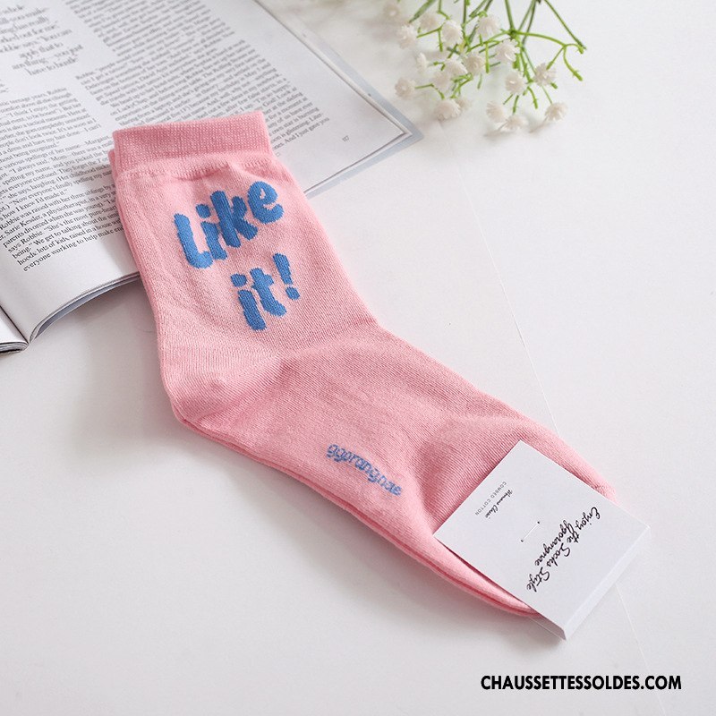 Chaussettes Mi Hautes Femme Hiver Lettre Dame Nouvelles Arrivées Casual Importer Rose