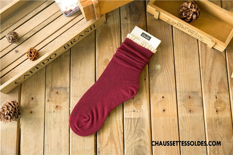 Chaussettes Mi Hautes Femme Hiver Milieu Tendance Dentelle L'automne Le Nouveau Couleurs De Bonbons Rose