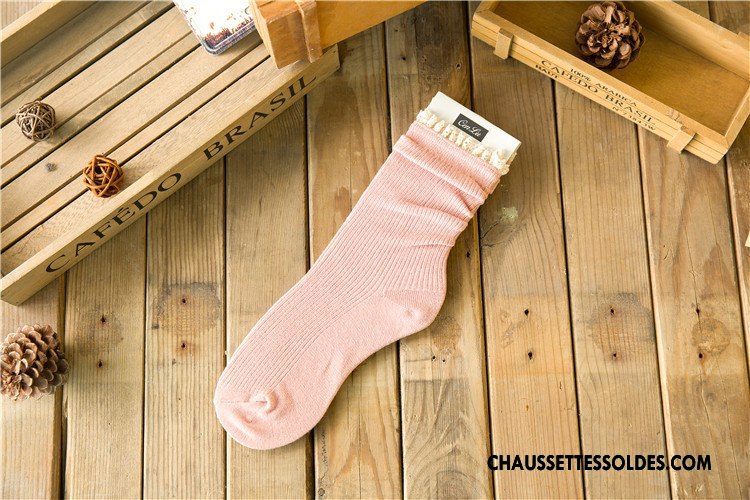 Chaussettes Mi Hautes Femme Hiver Milieu Tendance Dentelle L'automne Le Nouveau Couleurs De Bonbons Rose