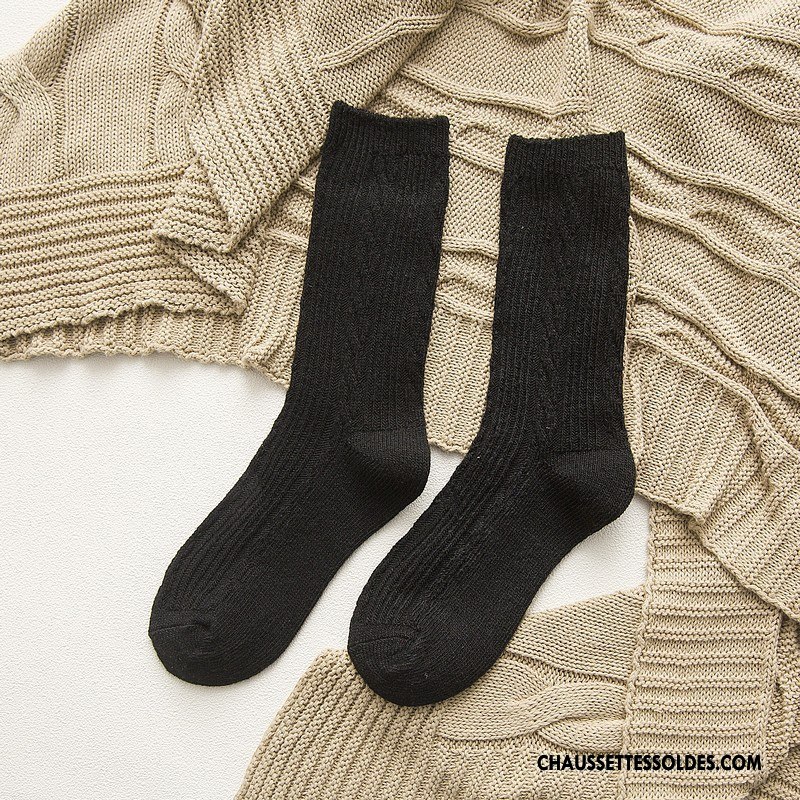 Chaussettes Mi Hautes Femme Hiver Nouvelles Arrivées Rayé Renforcé Des Chaussettes En Laine Jaune