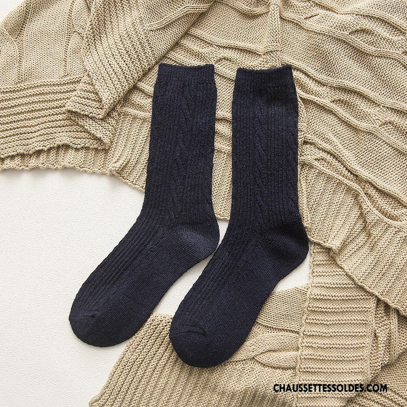 Chaussettes Mi Hautes Femme Hiver Nouvelles Arrivées Rayé Renforcé Des Chaussettes En Laine Jaune