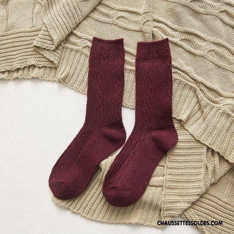 Chaussettes Mi Hautes Femme Hiver Nouvelles Arrivées Rayé Renforcé Des Chaussettes En Laine Jaune