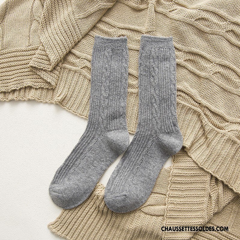 Chaussettes Mi Hautes Femme Hiver Nouvelles Arrivées Rayé Renforcé Des Chaussettes En Laine Jaune
