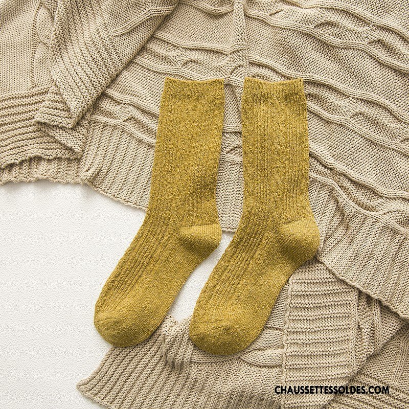 Chaussettes Mi Hautes Femme Hiver Nouvelles Arrivées Rayé Renforcé Des Chaussettes En Laine Jaune