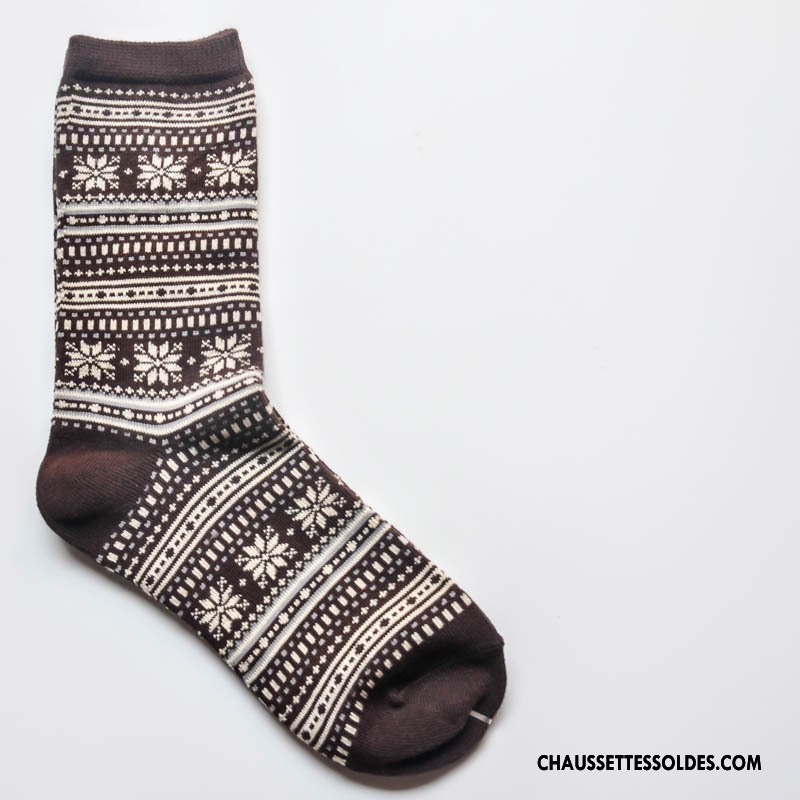 Chaussettes Mi Hautes Femme Hiver Rétro Flocon De Neige Style National L'automne Milieu Jaune