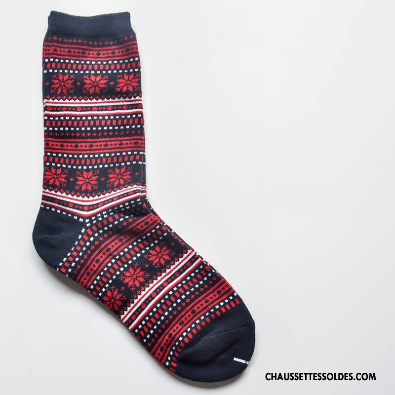 Chaussettes Mi Hautes Femme Hiver Rétro Flocon De Neige Style National L'automne Milieu Jaune