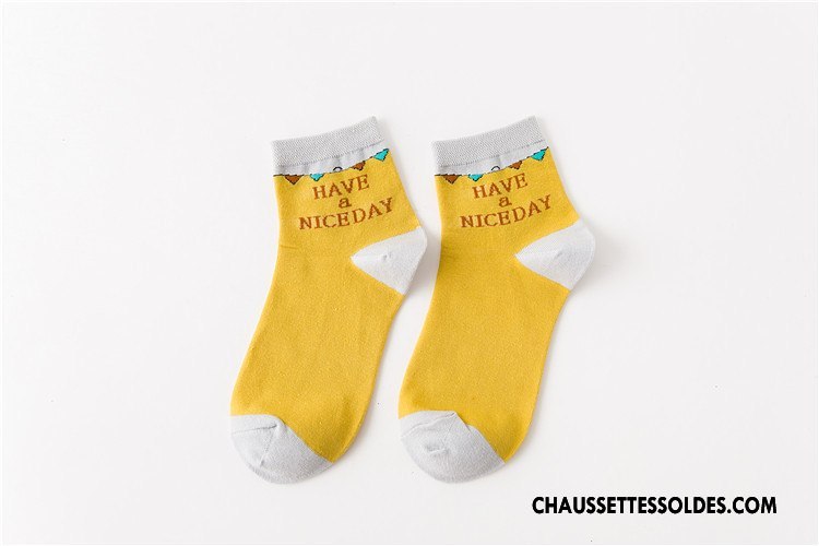 Chaussettes Mi Hautes Femme Hiver Vent D'université 100% Coton Chaussette Courte Coton Bio L'automne Jaune