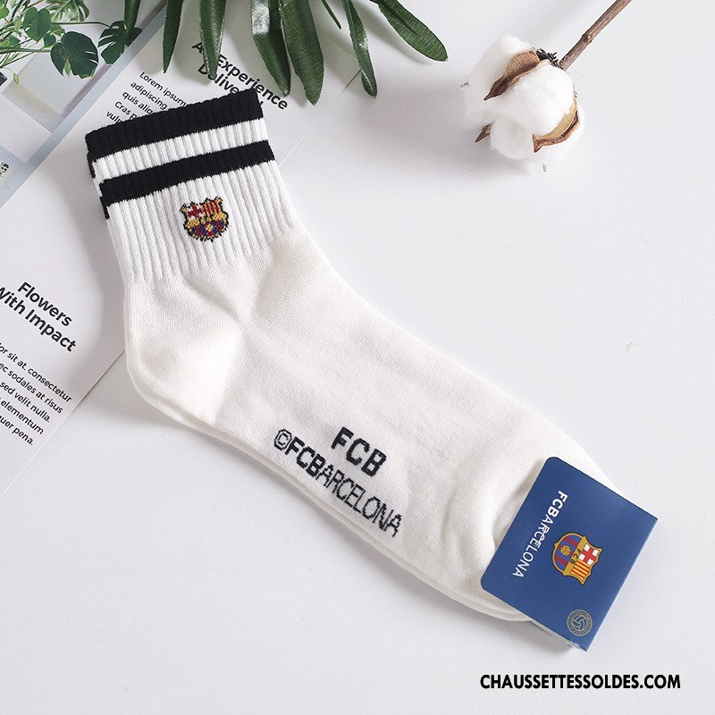 Chaussettes Mi Hautes Femme Homme Long Stock Rayé Importer Blanc