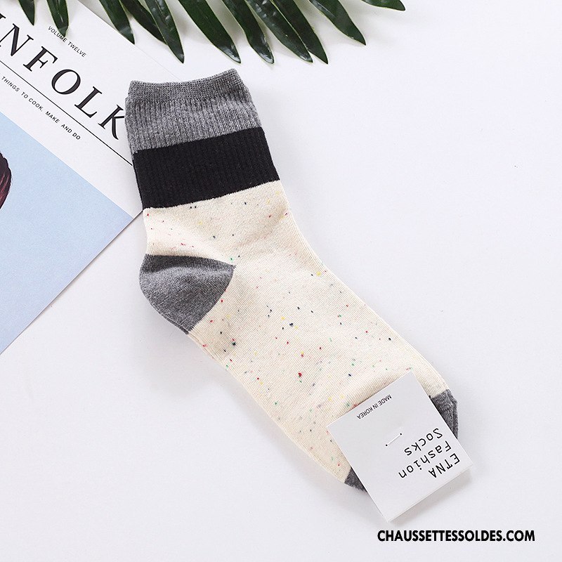 Chaussettes Mi Hautes Femme Importer Flocon De Neige Confortable Beige Mode Long Stock Couleurs Mixtes Blanc