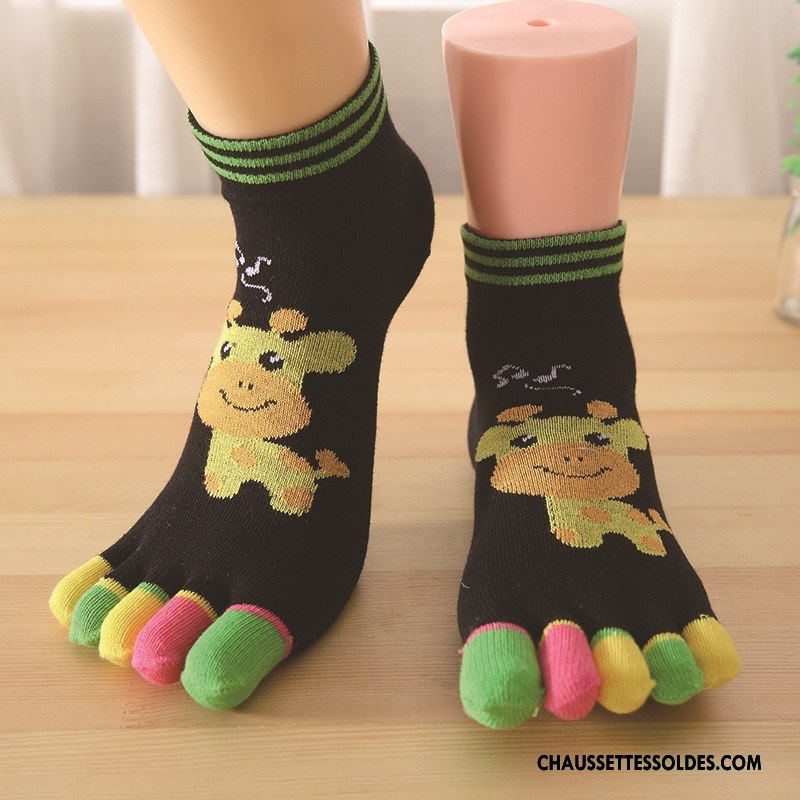 Chaussettes Mi Hautes Femme Invisible Chaussette Basse Coupée Dessin Animé Été Cinq Doigts Coton Bio Couleurs De Bonbons Bleu