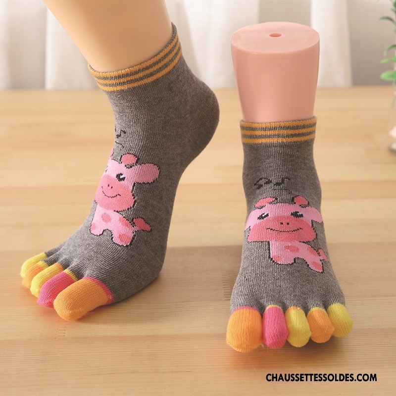 Chaussettes Mi Hautes Femme Invisible Chaussette Basse Coupée Dessin Animé Été Cinq Doigts Coton Bio Couleurs De Bonbons Bleu