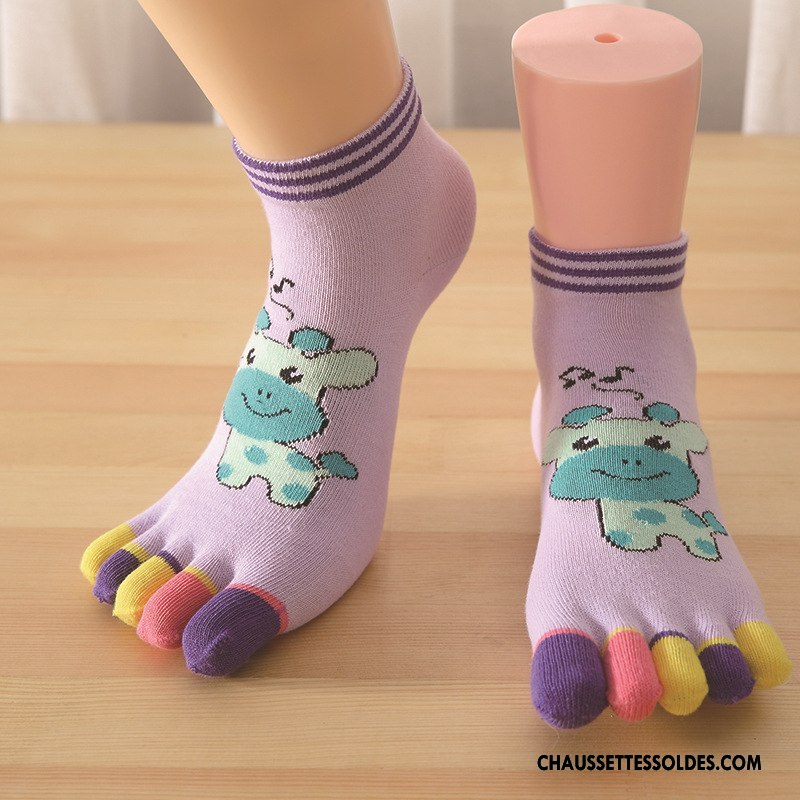 Chaussettes Mi Hautes Femme Invisible Chaussette Basse Coupée Dessin Animé Été Cinq Doigts Coton Bio Couleurs De Bonbons Bleu