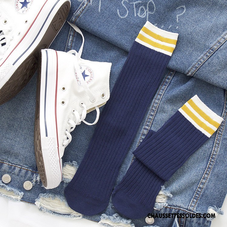 Chaussettes Mi Hautes Femme Jambe Droite Hiver Nouvelles Arrivées Lovers Homme Rayé Bleu Marin