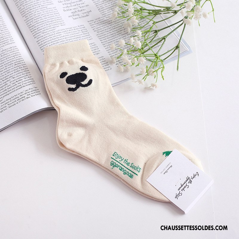 Chaussettes Mi Hautes Femme L'automne Animal Coton Bio Le Nouveau Beige Long Stock Blanc