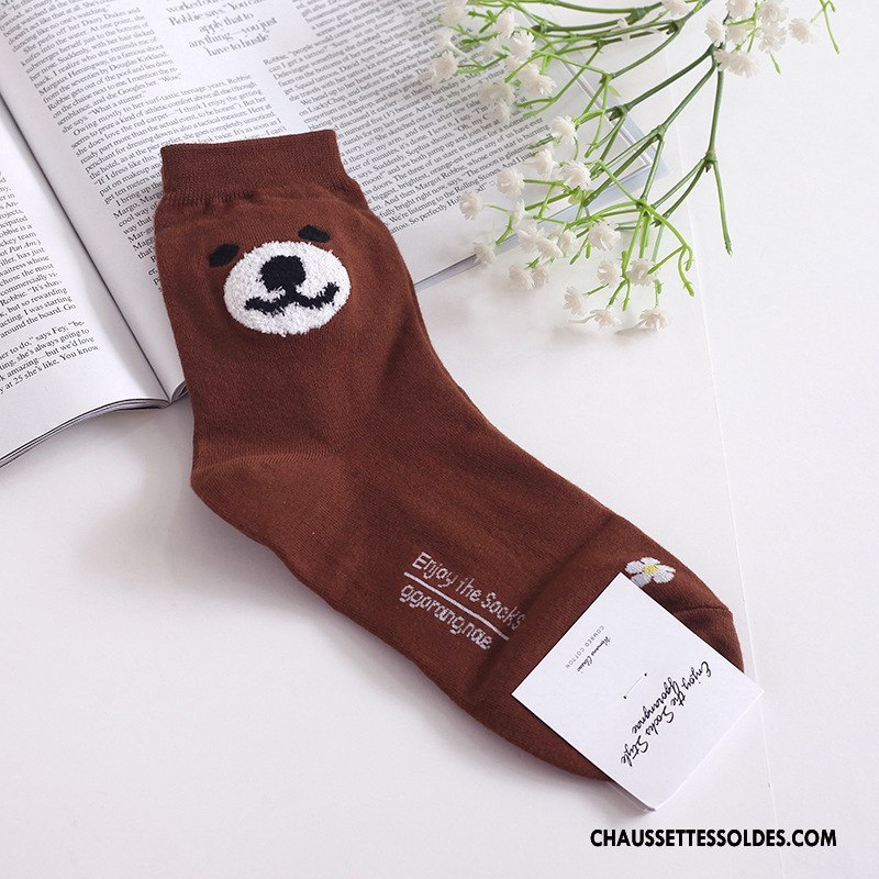 Chaussettes Mi Hautes Femme L'automne Animal Coton Bio Le Nouveau Beige Long Stock Blanc