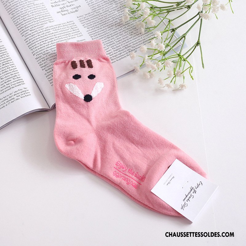 Chaussettes Mi Hautes Femme L'automne Animal Coton Bio Le Nouveau Beige Long Stock Blanc