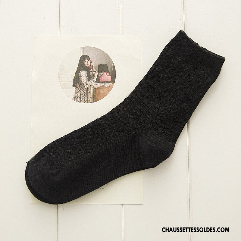 Chaussettes Mi Hautes Femme L'automne Beige 100% Coton Milieu Fleurs Nouvelles Arrivées Pure