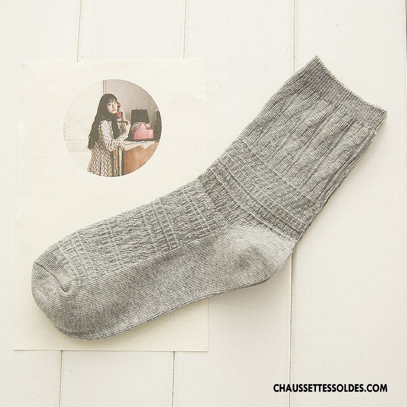 Chaussettes Mi Hautes Femme L'automne Beige 100% Coton Milieu Fleurs Nouvelles Arrivées Pure