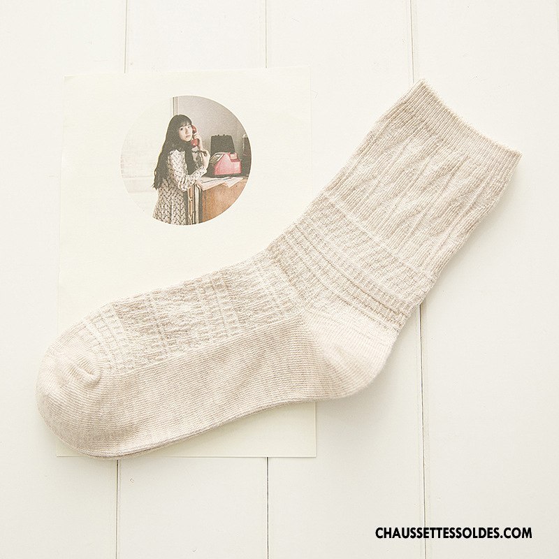 Chaussettes Mi Hautes Femme L'automne Beige 100% Coton Milieu Fleurs Nouvelles Arrivées Pure