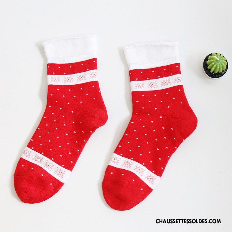 Chaussettes Mi Hautes Femme L'automne Dame Terry Tous Les Assortis Milieu Matelassé Rouge