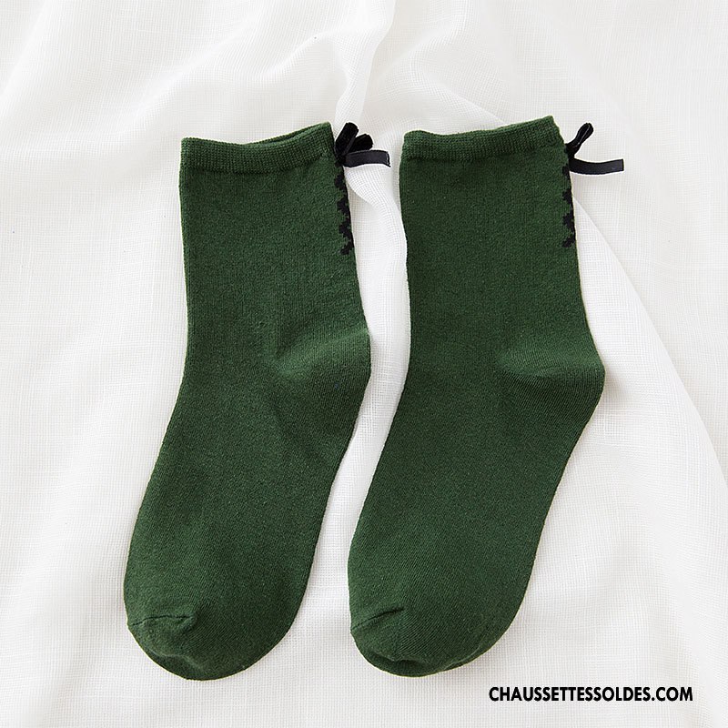 Chaussettes Mi Hautes Femme L'automne Dame Traverser Milieu Coton Papillon Vert Foncé