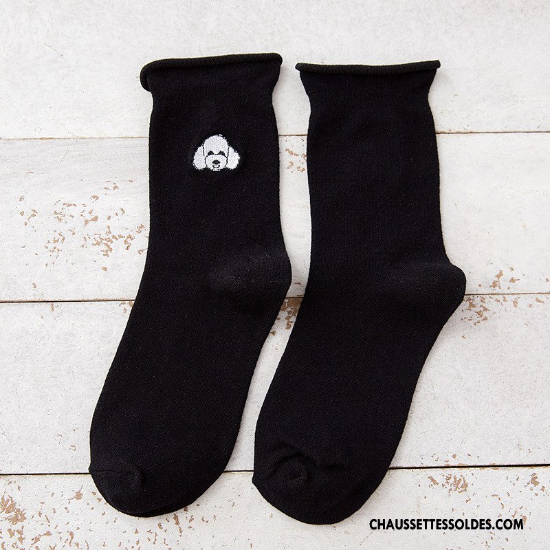 Chaussettes Mi Hautes Femme L'automne Dessin Animé Ourlet Milieu Dame Vent D'université Bordeaux Pure