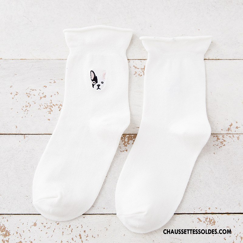 Chaussettes Mi Hautes Femme L'automne Dessin Animé Ourlet Milieu Dame Vent D'université Bordeaux Pure