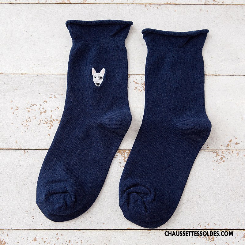 Chaussettes Mi Hautes Femme L'automne Dessin Animé Ourlet Milieu Dame Vent D'université Bordeaux Pure