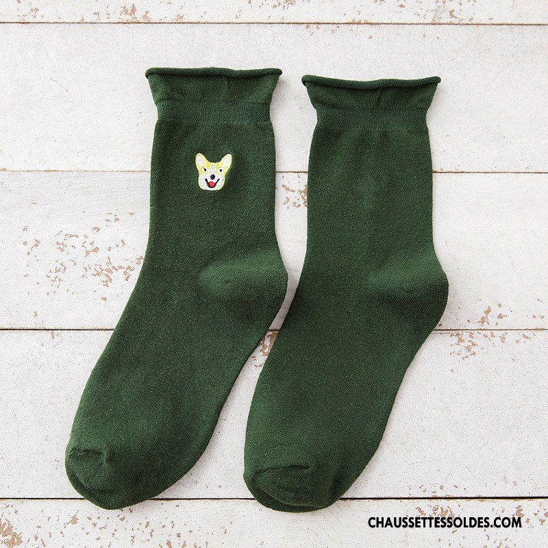 Chaussettes Mi Hautes Femme L'automne Dessin Animé Ourlet Milieu Dame Vent D'université Bordeaux Pure