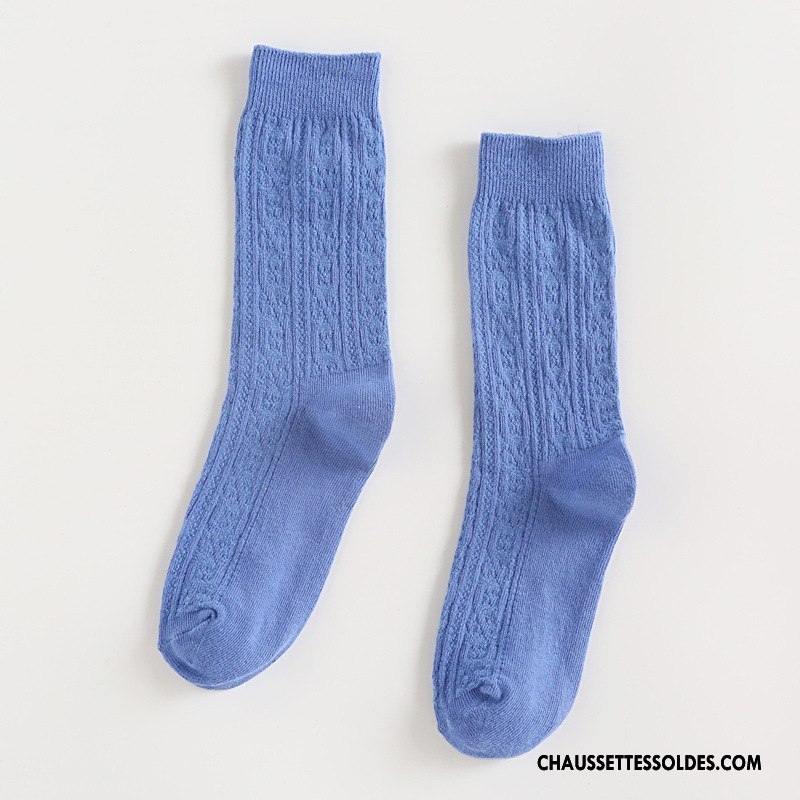 Chaussettes Mi Hautes Femme L'automne Fleurs 100% Coton Nouvelles Arrivées Hiver Milieu Pure Bleu