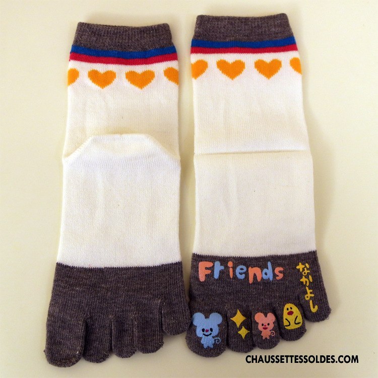 Chaussettes Mi Hautes Femme L'automne Hiver Milieu Cinq Doigts Beige Matelassé Blanc