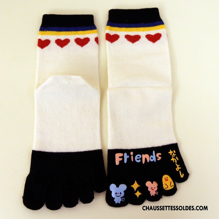 Chaussettes Mi Hautes Femme L'automne Hiver Milieu Cinq Doigts Beige Matelassé Blanc