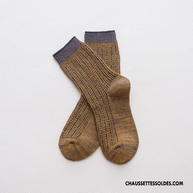 Chaussettes Mi Hautes Femme L'automne Longue Rétro Style National Coton Bio Hiver Marron / Brun